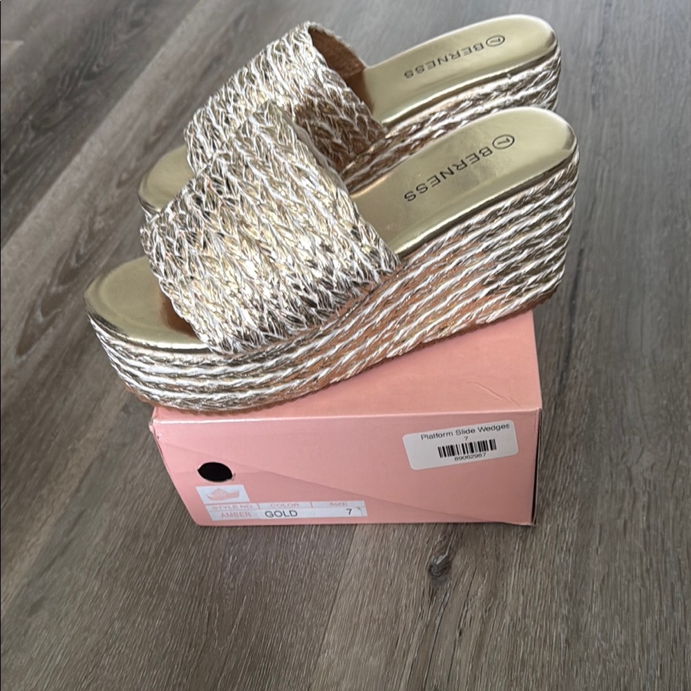 Gold Wedge Sandals with Metallic Finish